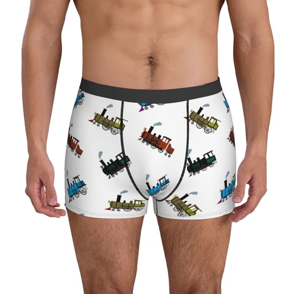 Mens Underwear Boxer Briefs - Train Pattern colorful Comfort Breathable men's boxer briefs with Flex Waistband