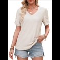 thumbnail image 2 of Top de Punto Texturizado de Color Liso con Mangas Abullonadas y Cuello en V, Color Albaricoque S, 2 of 5