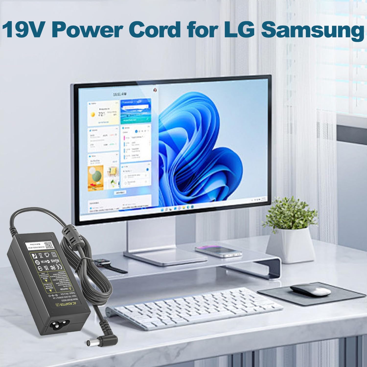 DC 19V Power Supply Cord for LG Monitor Power Cord 19" 20" 22" 23" 24" 27" Monitor LCD TV Widescreen Flatron IPS236V IPS236-PN LG Monitor Power Supply