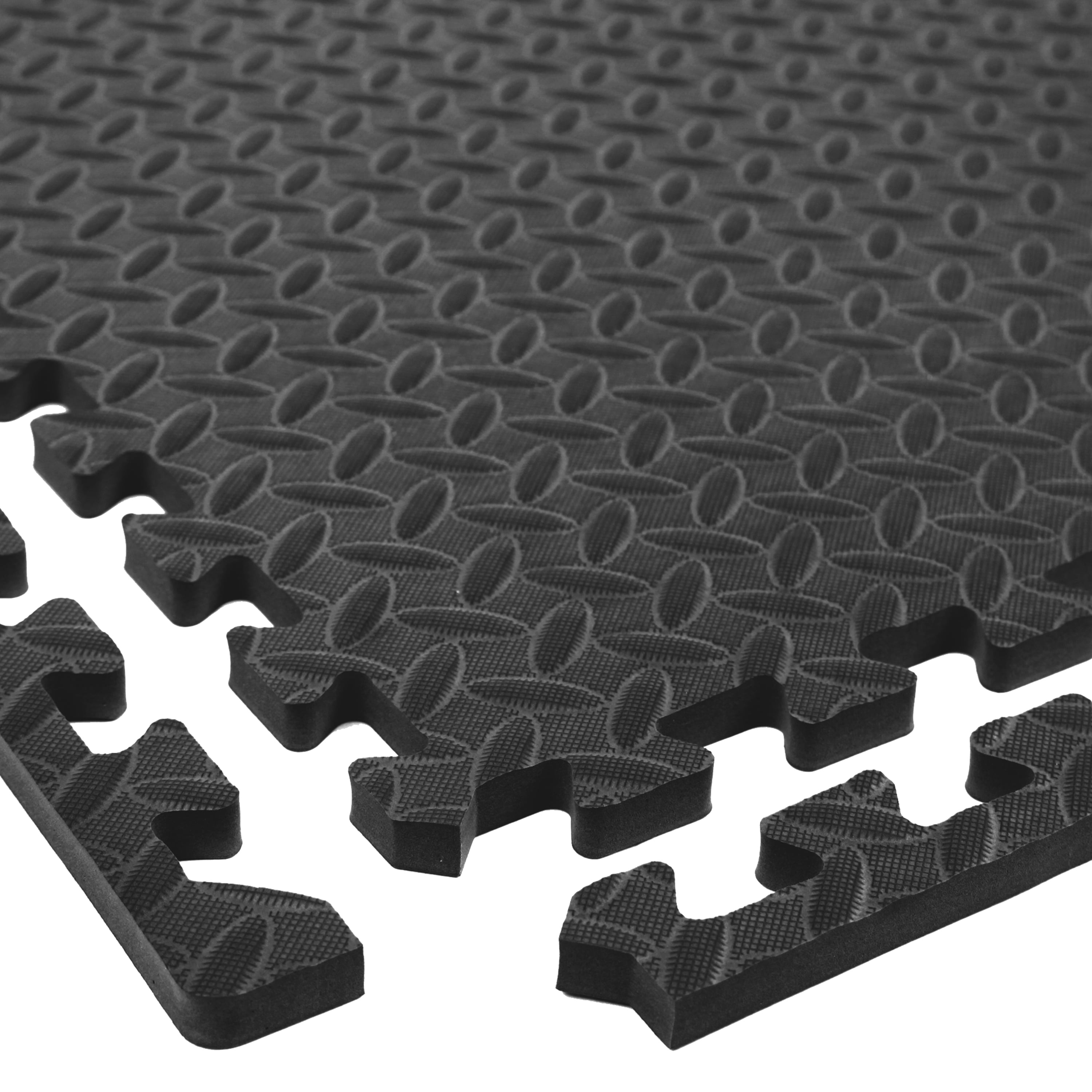 FlooringInc 5/8" Thick Diamond Soft Anti Fatigue Interlocking Foam Tiles, 2ftx2ft, 4 Tile, Black