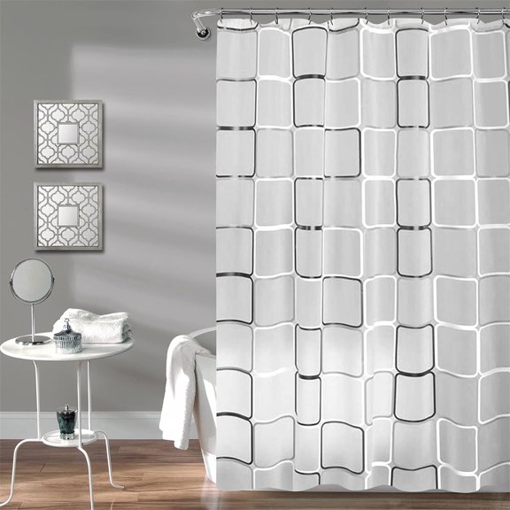 Elegant Shower Curtain for Bathroom,1 Pc Modern Square Lattice Shower Curtain,Plastic Waterproof Shower Curtain,Shower Curtain Shielding with Simple Design,Black & White Fashionable Shower Curtain