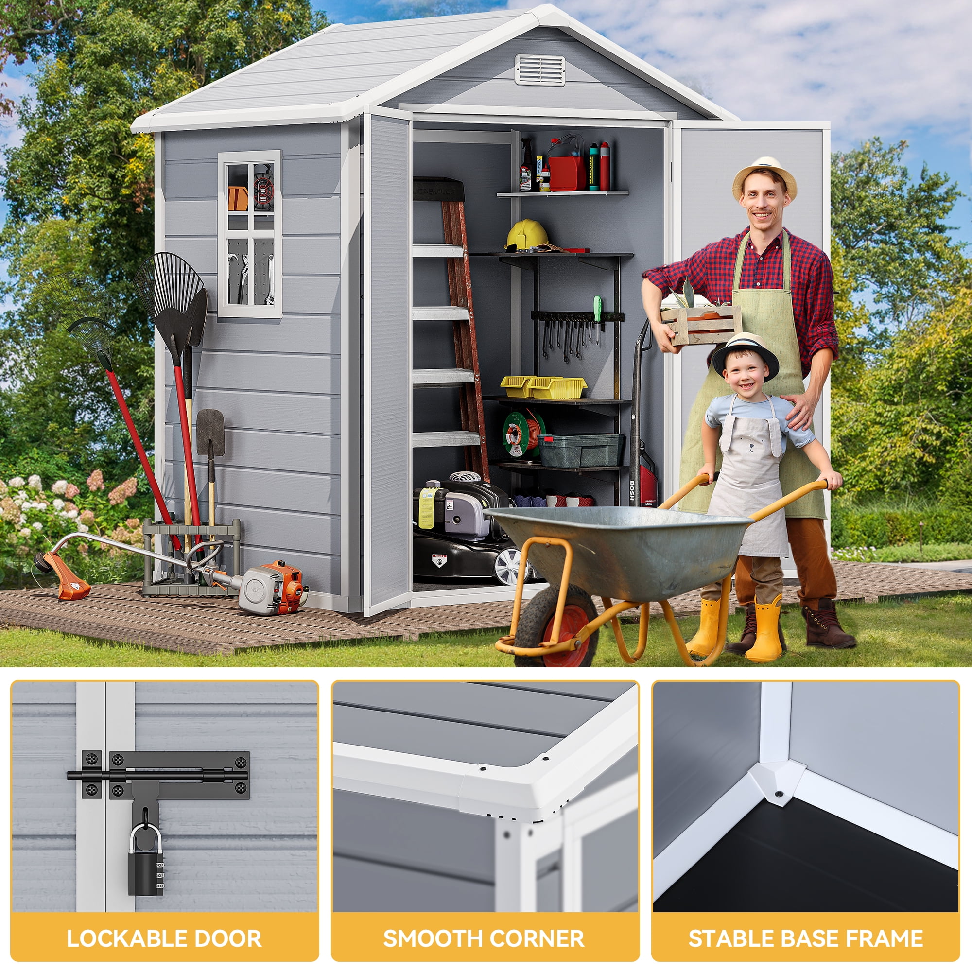 Uforic Resin Storage Shed with Reinforced Floor, 6.2x3.4 FT Outdoor Storage Shed with Lockable Door, Window and Vent