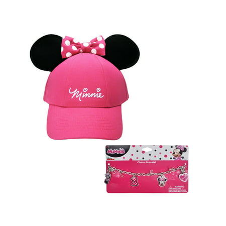 Girls Minnie Mouse Pink Hat with Ears & Charm Bracelet