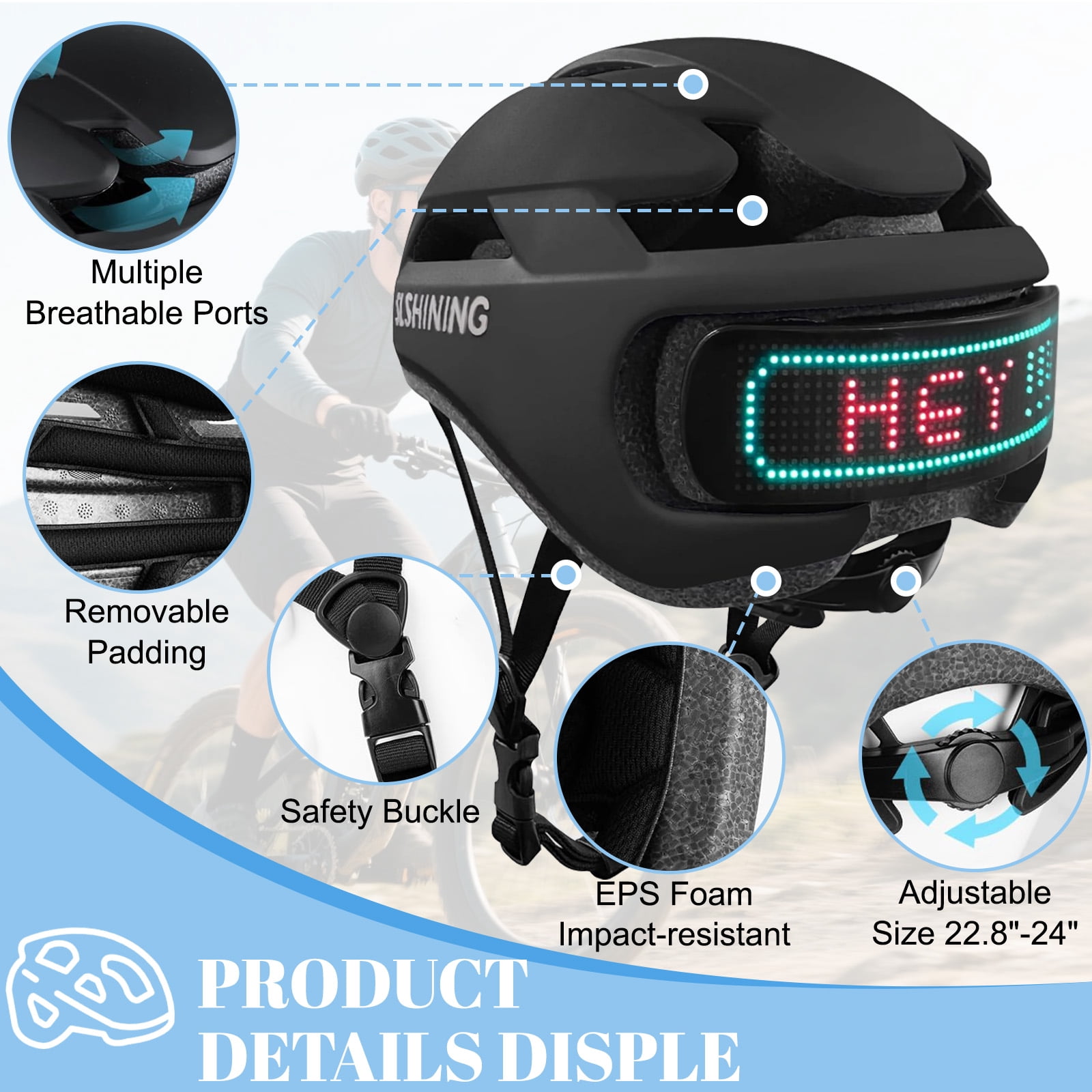 Smart Bike Helmet with LED Light for Adults & Teens – Bicycle Helmet with Turn Signals, Customizable Patterns, APP & Remote Control for Cycling, Mountain & Road Bikes, Electric Scooters, Skateboards