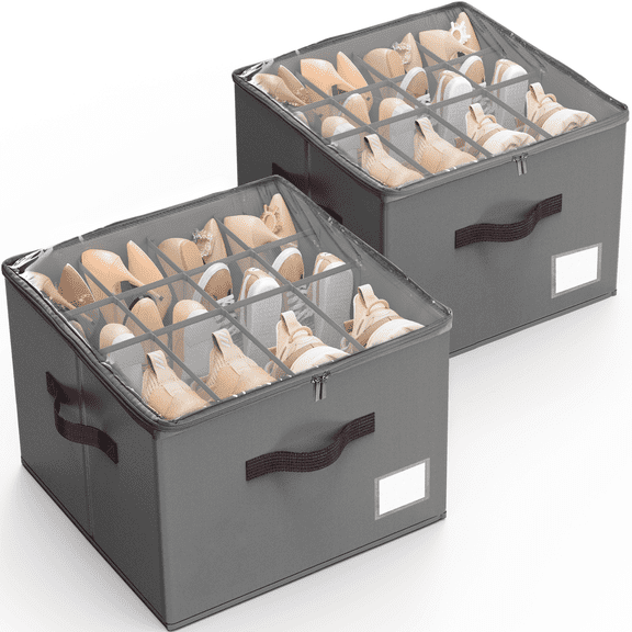 Criusia Shoe Organizer for Closet, Shoe Storage for Sneakers Sandals Slippers, Fit 12-16 Pairs, Gray