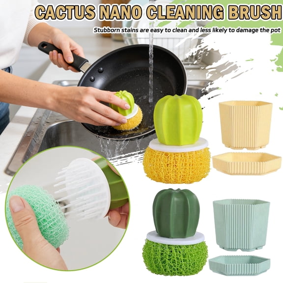 Dish & Pot Cleaning Brush with Holder, Kitchen Dish Scrub Brush, Household Cleaner for Pans, Pots & Dishes