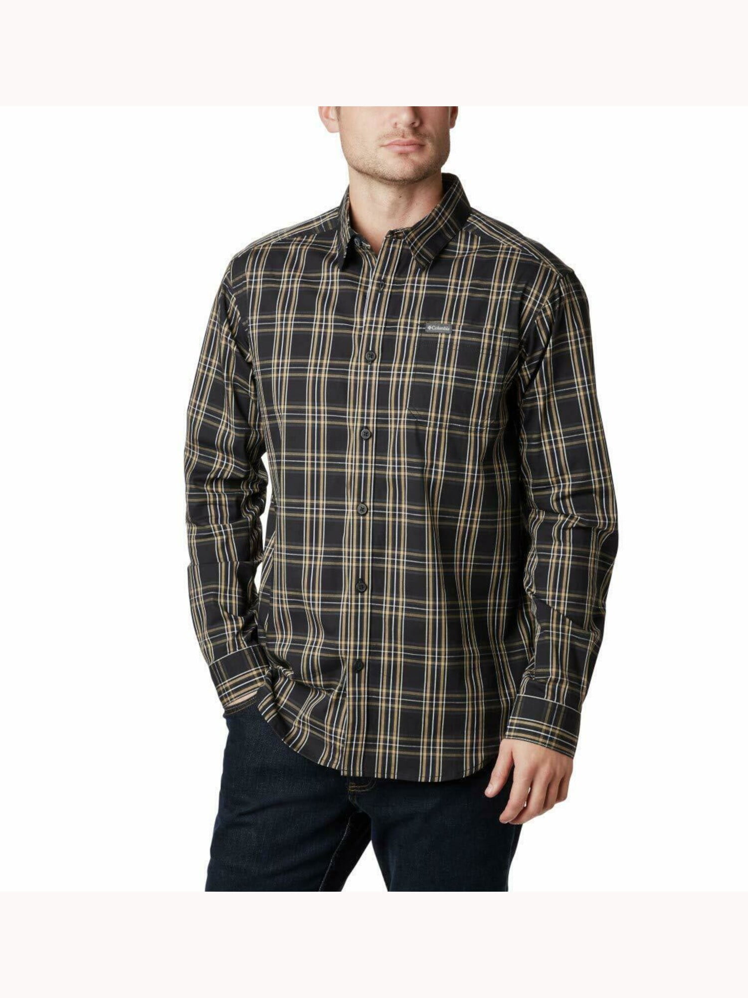 COLUMBIA Mens Black Plaid Collared Classic Shirt XL - Walmart.com