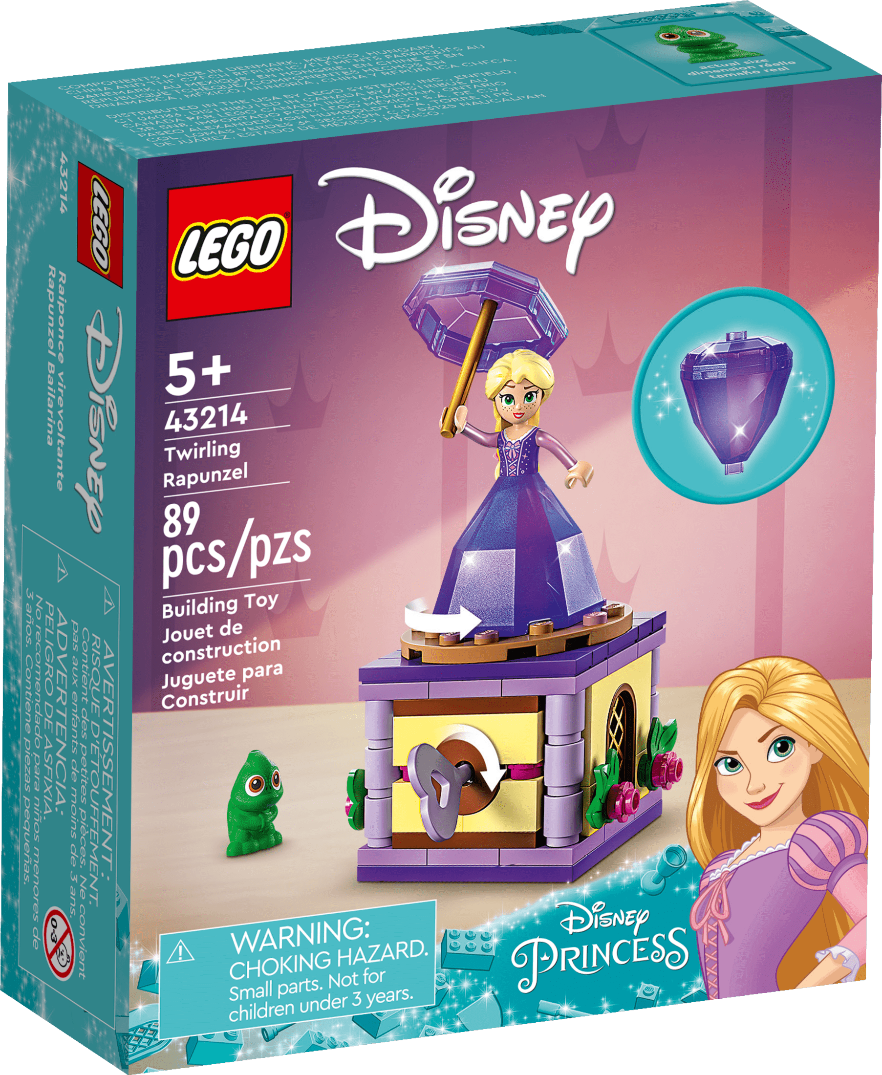 LEGO Disney Princess Twirling Rapunzel 43214 Building Toy with Diamond Dress Mini-Doll and Pascal The Chameleon Figure, Wind Up Toy Rapunzel, Disney Collectible Toy for Girls & Boys Age 5+ Years Old