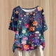 thumbnail image 1 of Fiudx Ropa de Mujer Top de Manga Corta con Cuello Redondo y Botones de Lino con Estampado Informal para Mujer, 1 of 5