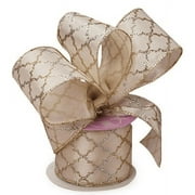 Ivory Quatrefoil Christmas Tree Ribbon - 2 1/2" x 10 Yards, Wired Edge, Gold Glitter, Wreath, Decoration, Gift Wrapping, Garland, Tree Topper Bow, Anniversary, Wedding