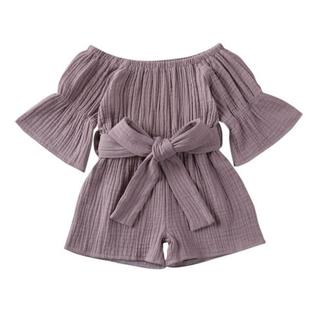 

Kiapeise Toddler Girls Off Shoulder Playsuit Flared Sleeves Wide Leg Jumpsuit
