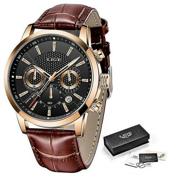 2023 New Mens Watches Lige Top Brand Leather Chronograph Waterproof Sport Automatic Date Quartz Watch For Men Relogio Masculino