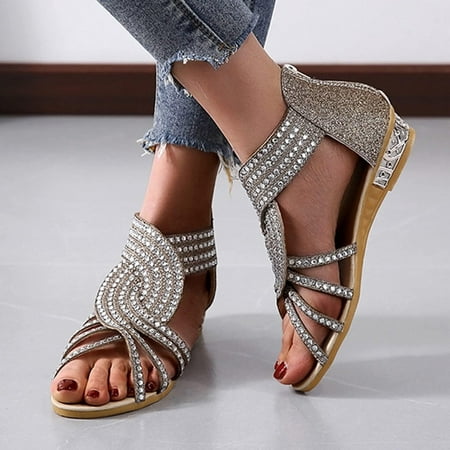 

Sandals On Clearance Summer Sandals Summer Women Wedges Open Toe Breathable Sandals Zipper Casual Rhinestones Shoes Womens Sandals