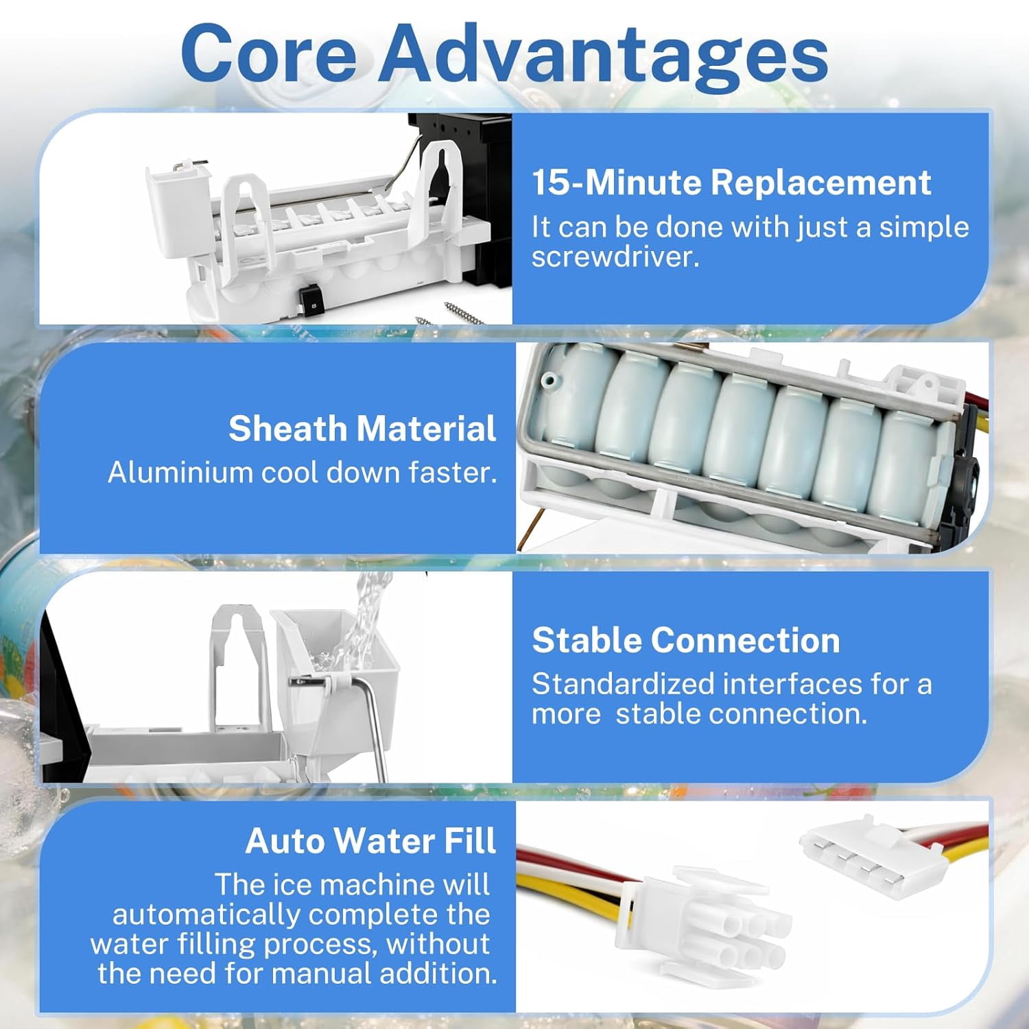 WR30X10093 WR30X10061 Ice Maker Kit, 160W 115V Automatic Ice Making, Compatible with GE, Hotpoint, Kenmore Refrigerators, Replaces WR30X10014, WR30X10012, 1399596 and More