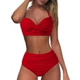 thumbnail image 3 of Clearance! Hontri Women High Waisted Bikini Sexy Push up Two Piece Swimsuits Vintage Swimsuit Two Piece Retro Ruched High Waist Print Bikini Set Tankini Swimsuits for Women Red L, 3 of 7
