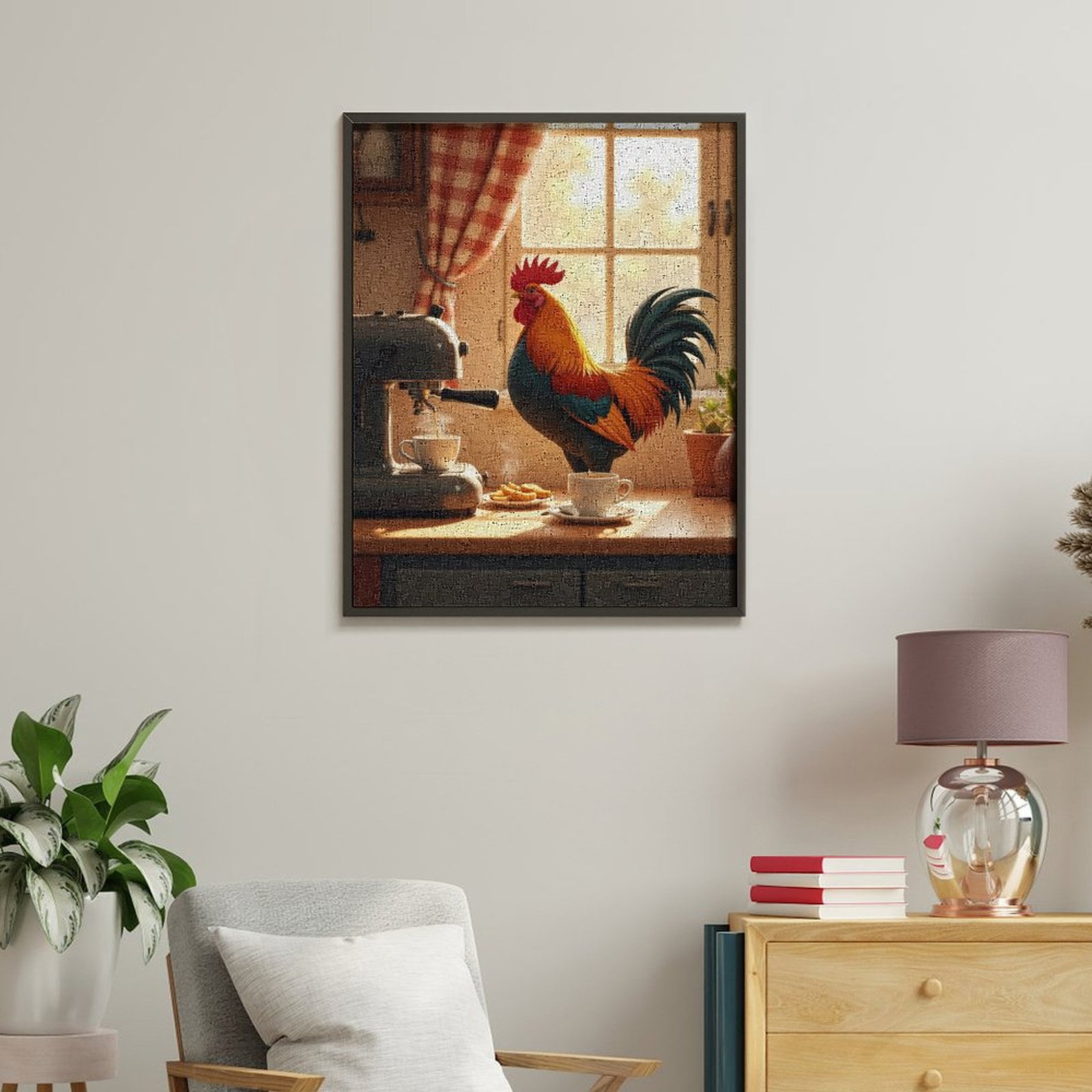Paint By Numbers Kit for Adults Beginner - DIY Rooster Coffee Morning Kitchen Scene Canvas Painting Kits for Adults, Frameless Paint By Number for Adults for Home Wall Decor 16x20 Inch