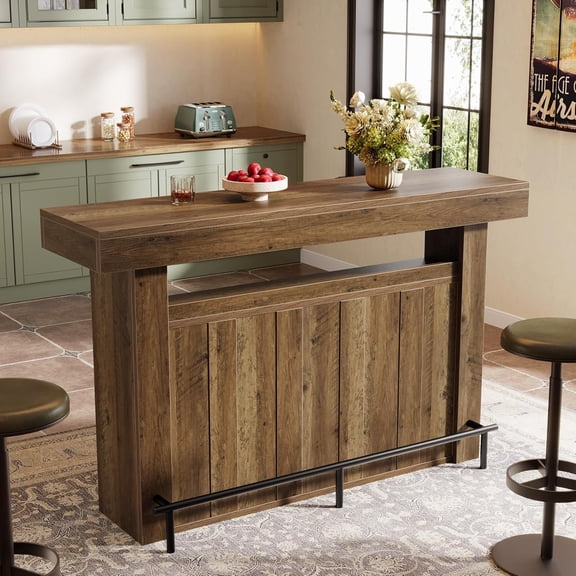 Finmind 63" Bar Table, 4-Tier Counter Height Pub Table with Footrest & Storage Shelves, Modern Home Bar Unit for Kitchen, Bistro, Basement