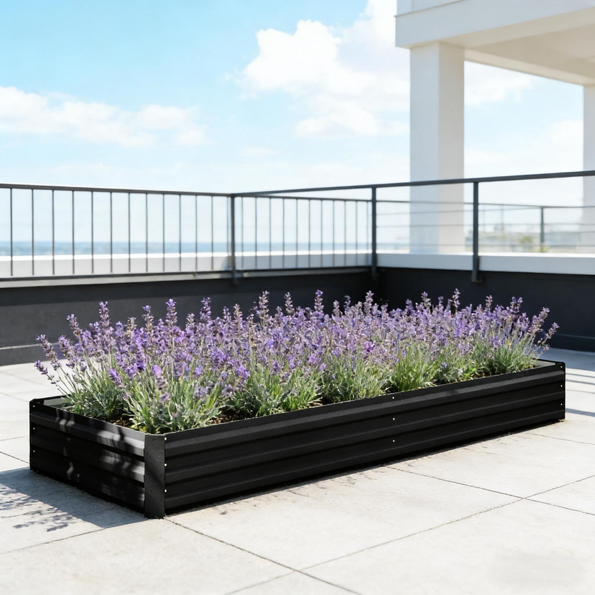 Galvanized Steel Raised Garden Bed Outdoor Planter Box for Flowers Succulents Vegetables Herbs Large Black Open Bottom Rust Resistant Easy Assembly