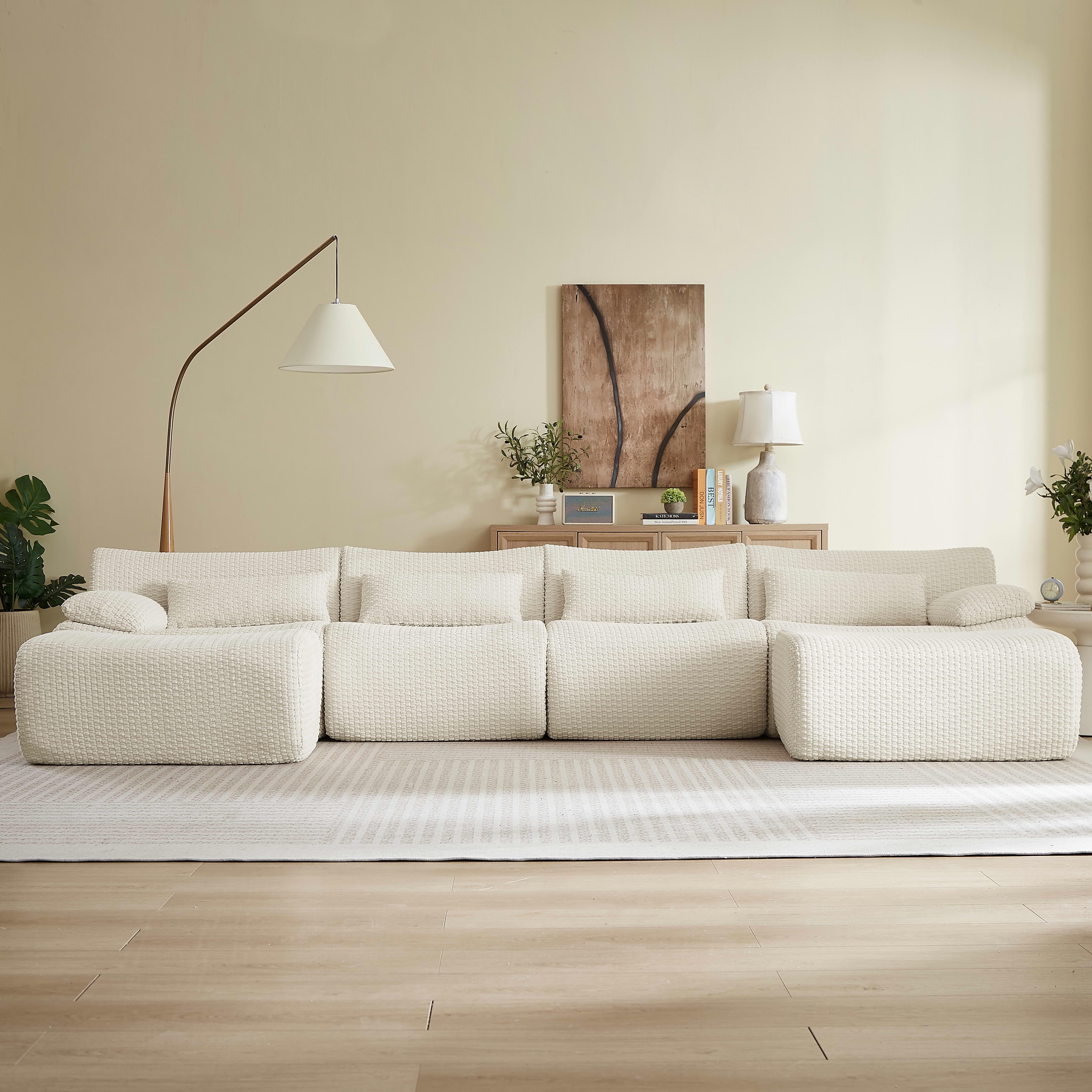 MAYEERTY Oversized Corduroy Cloud Sectional Sofa, Modular U-Shape, Minimalist for Living Room，No Assembly