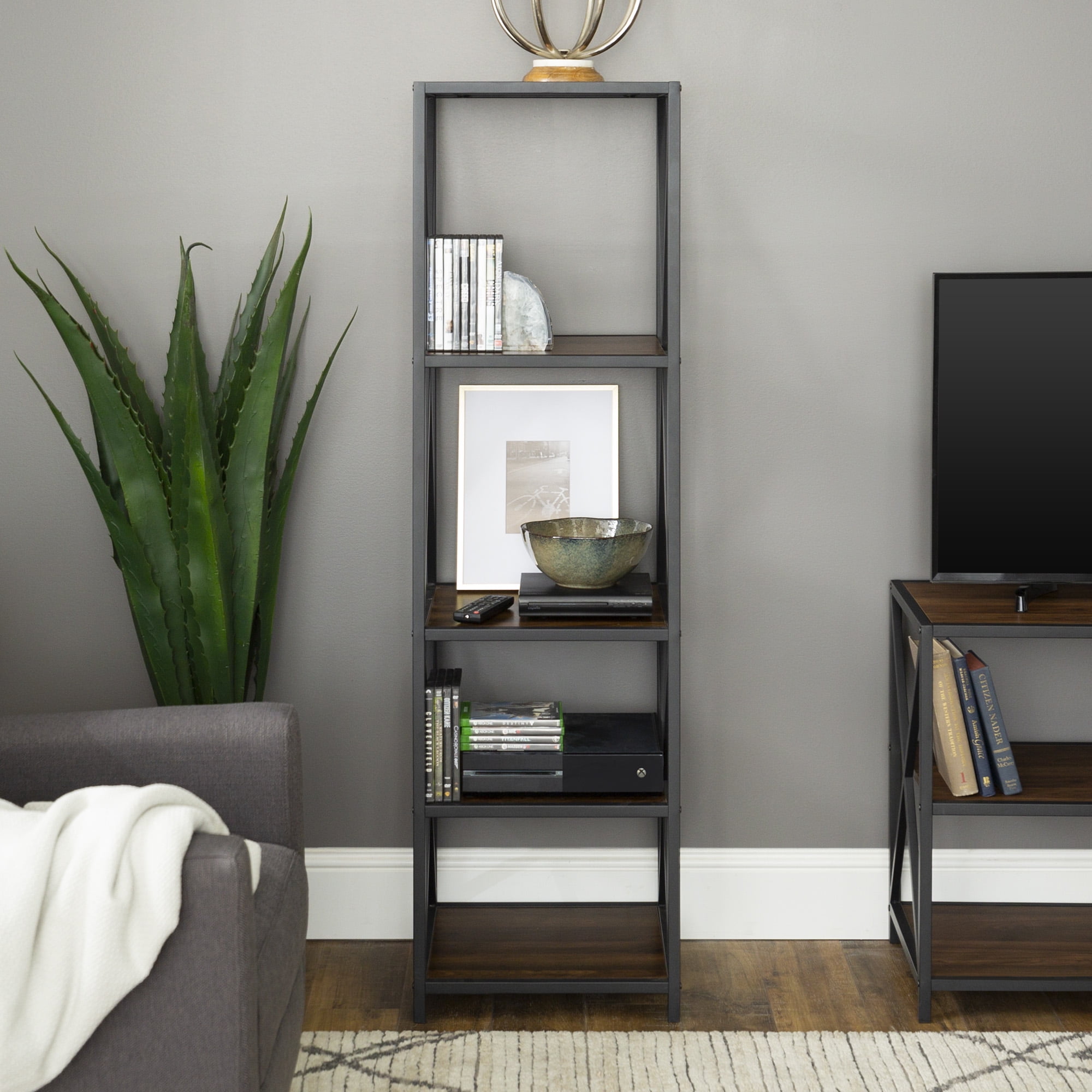 Charlie 4 Shelf Dark Walnut Bookshelf by River Street Designs