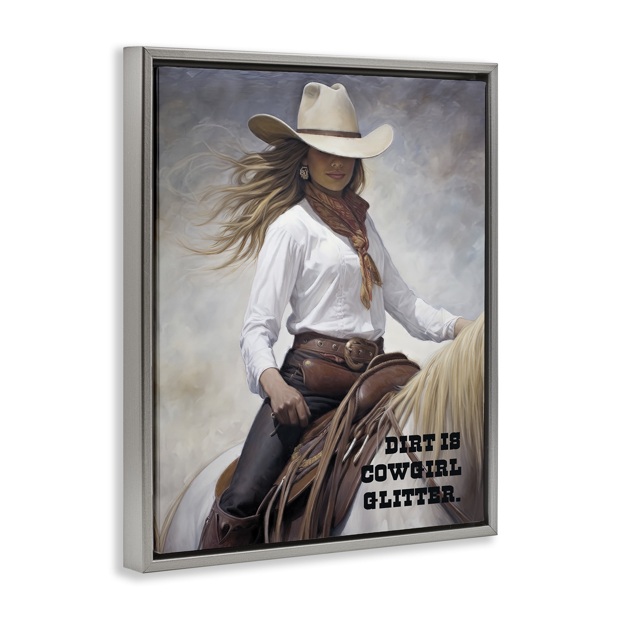 Stupell Industries Dirt Is Cowgirl Glitter People Painting Gray Floater Framed Canvas Art Print Wall Art, 17 x 21