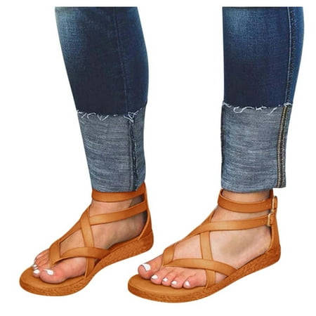 

Flat Sandals for Women Girls 2023 Summer Travel Strappy Slip Sandals Casual Open Toe Fisherman Sandal Cute Low Wedge Gladiator Sandals