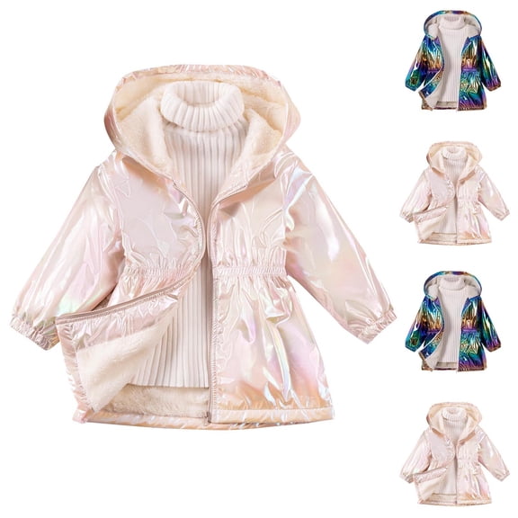 Spring Zipper Jackets for Girls and Boys Long Sleeved Hooded Elastic Waist With Velvet Coat Colorful Cool Zipper Jackets