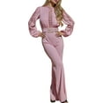 thumbnail image 2 of Women Elegant Jumpsuit Formal Sex-Y High Necked Long Sleeved Casual Straight Pantsbusiness Party Jumpsuit Pink XL, 2 of 8