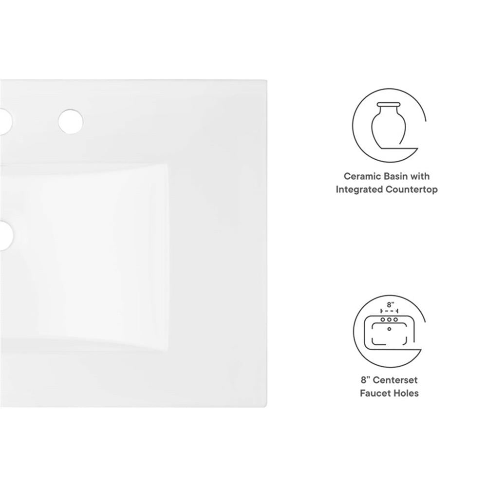 Pemberly Row Modern 30" Bathroom Sink in White With Rectangular Basin