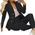 thumbnail image 3 of Skymirror 2 Pcs/Set Lady Business Suit Turn-down Collar Solid Color High Waist Single-breasted Ankle-banded Pants suit for Work, 3 of 8