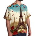 thumbnail image 2 of Eiffel Tower Valentine's Day Men's Short Sleeve Poplin Shirt, Casual Printed Button Down Top for Summer Beach, Spread Collar Unisex Beach Shirt, 2 of 6