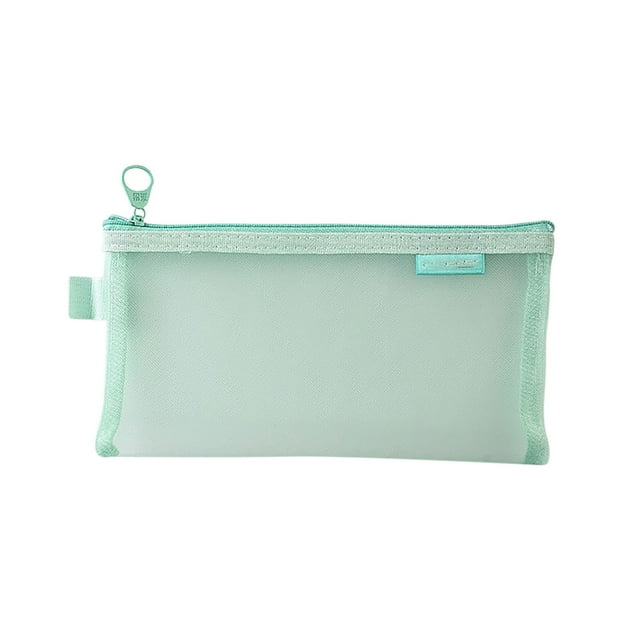 Green Transparent Mesh Pencil Bag Large Capacity Zipper Storage Bag For Student Exam Supplies Portable Stationery Bag Pencil Case Frosted Material Rounded Corners