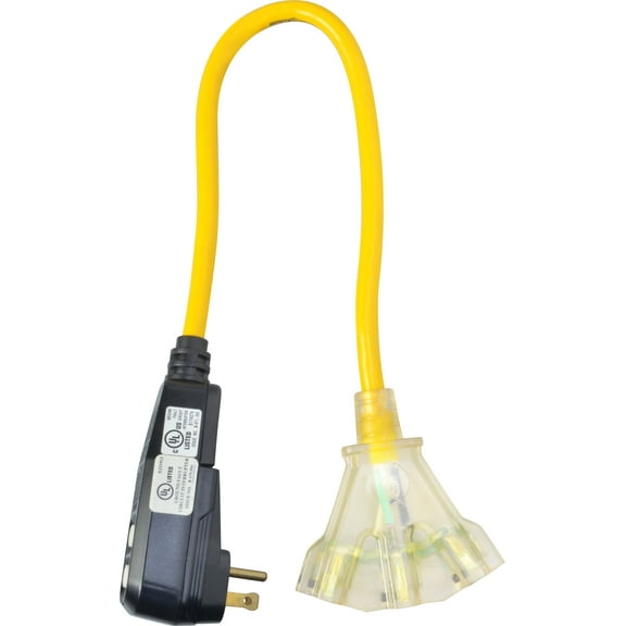 Yellow Jacket 2814 12/3 SJTW GFCI with 3-Outlet LED Power Block, 2-Feet, Yellow