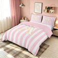 thumbnail image 2 of meiyoeat Pink White Stripe Gold A Initial Bedding, Classic Monogram Initial Duvet Cover Full for Boys Girls, Pink Reversible, 3pcs, 1 Duvet Cover and 2 Pillowcases, 2 of 6
