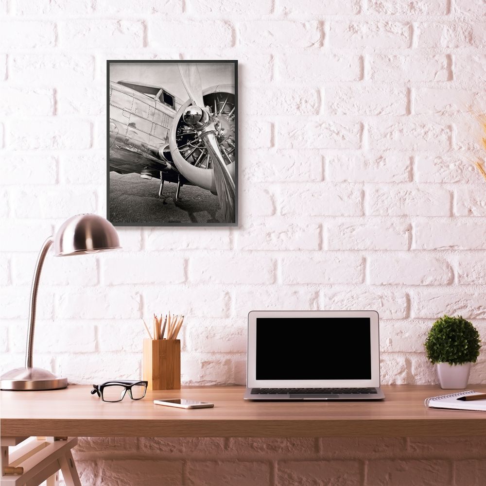 Stupell Industries Old School Vintage Airplane Propeller Black And White Photograph Framed Wall Art by John Slemp
