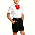 thumbnail image 2 of Mifsaly Toddler Boys 3 Piece formal Outfit Sets Summer Lapel Button Down Shirts with Bow Tie and Uniform Shorts Kids Back To School Class Photos Stage Performance, 2 of 6