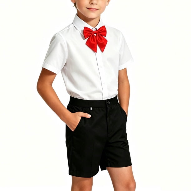 Odeerbi Niños 3 Piezas Caballero Traje Formal Preppy Vestido de Manga Corta Camisa de Vestido y Traje Pantalones Cortos Con Corbata Colegial Conjunto de Uniforme