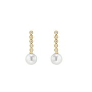 Women's Welry 7 mm Freshwater Pearl Drop Earrings with Diamonds in 14kt Yellow Gold