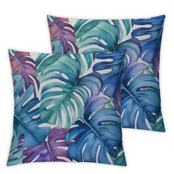 BANET 2 Pack Waterproof Outdoor Tropical Leaves Throw Pillow Covers Decoration Watercolor Plant 12x12in
