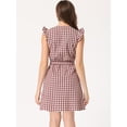 thumbnail image 4 of Vestido Allegra K de tirantes con mangas con volantes y cuadros casuales Vino Rojo S, 4 of 5