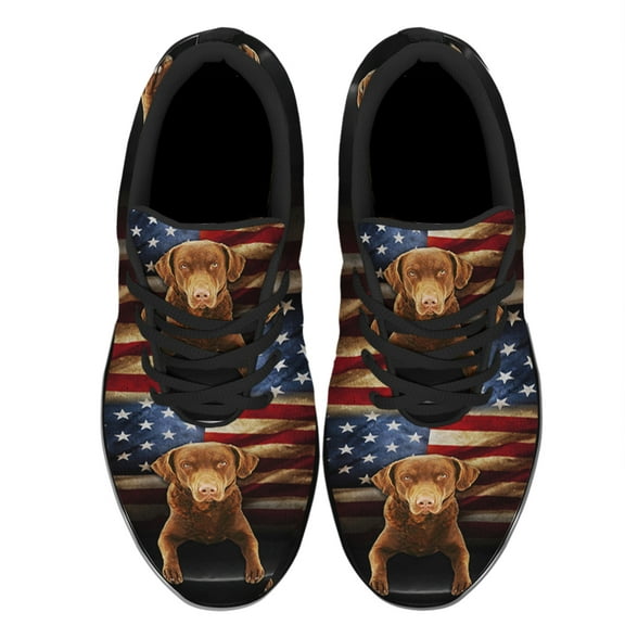 Chesapeake Bay Retriever Dog American Flag Shoes Women's Fashion Sneakers Tennis Running Shoes for Men Women Black Size 3.5