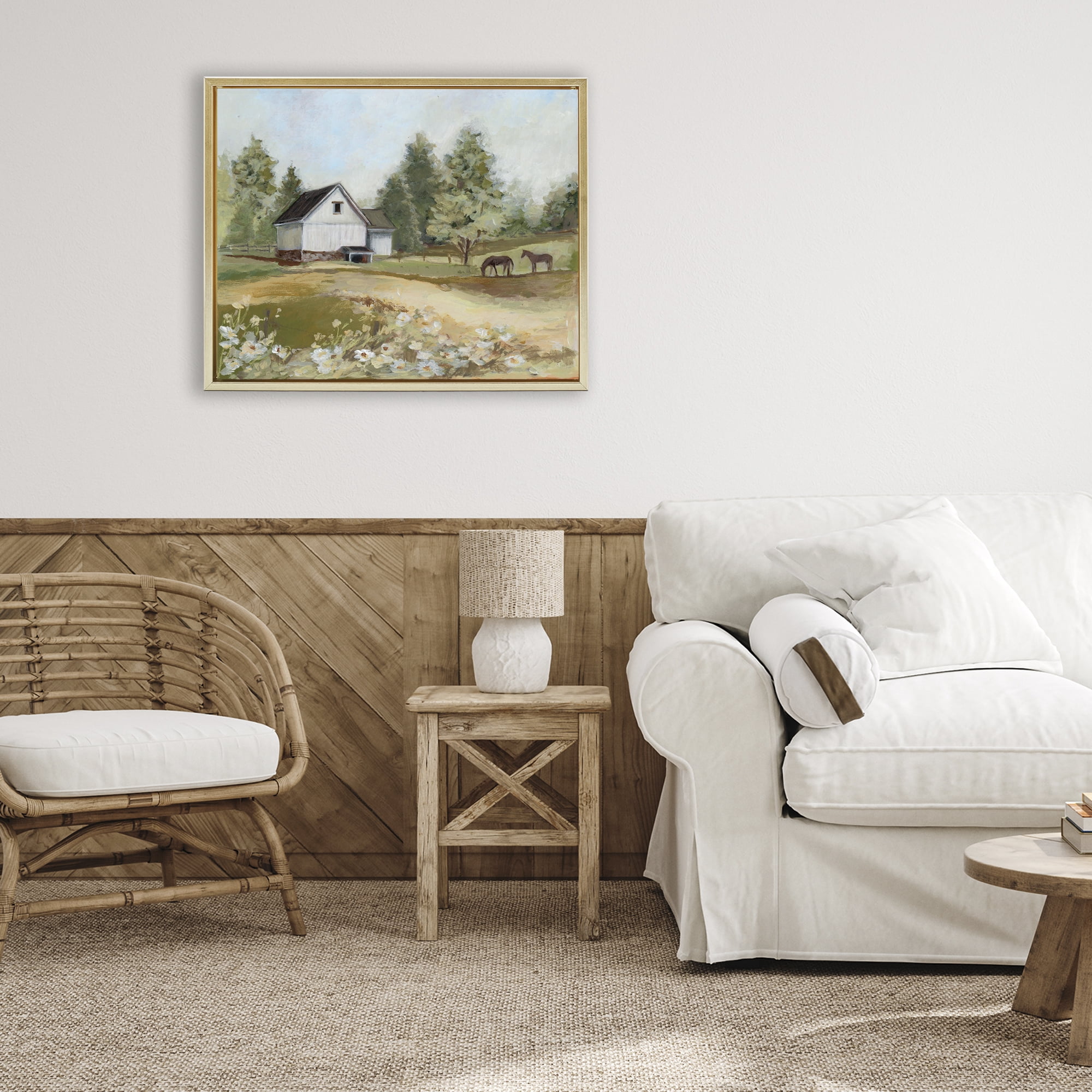 Stupell Industries Barn Field Landscape Gold Framed Floater Canvas Wall Art, design by Susan Winget