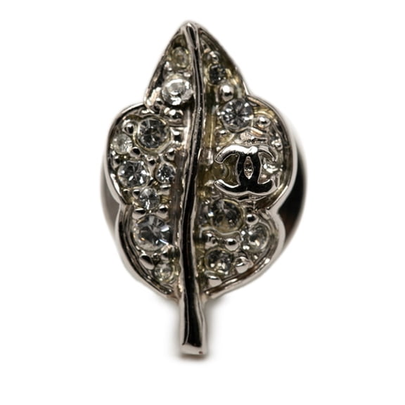 Pre-Owned Chanel Leaf Motif Pin Brooch, 07A Stamp, Silver Metal Rhinestone, Women's CHANEL