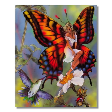 Fairy Fantasy Canvas Art - Butterfly Fairy Flying with Hummingbird Fantasy #2 Wall Picture 8x10 Art Print