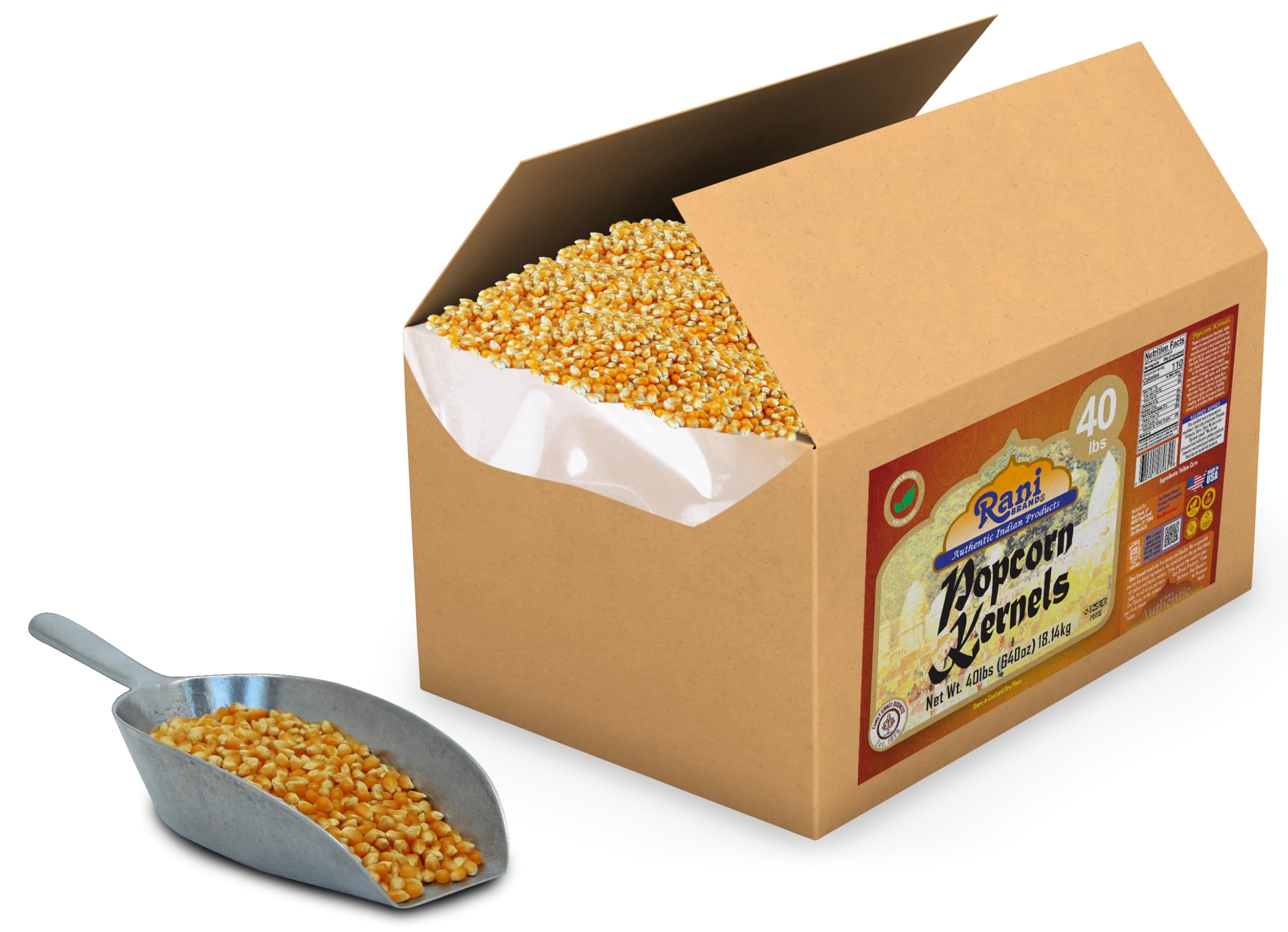 Rani Popcorn Kernels 40lbs (640oz) 18.14kg Bulk Box, Perfect for Stovetop, Microwave & Popcorn Machines ~ All Natural | Gluten Friendly | Vegan | NON-GMO | Kosher