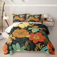 thumbnail image 2 of Erosebridal Hippie Wildflower Bed Spread Queen for Women Girls, Black Orange Boho Floral Queen Coverlet Set, 3-Piece, 2 of 7