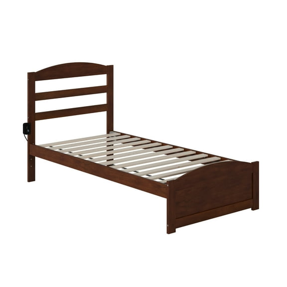AFI Warren Solid Wood Twin Bed with Footboard and USB Charger in Walnut