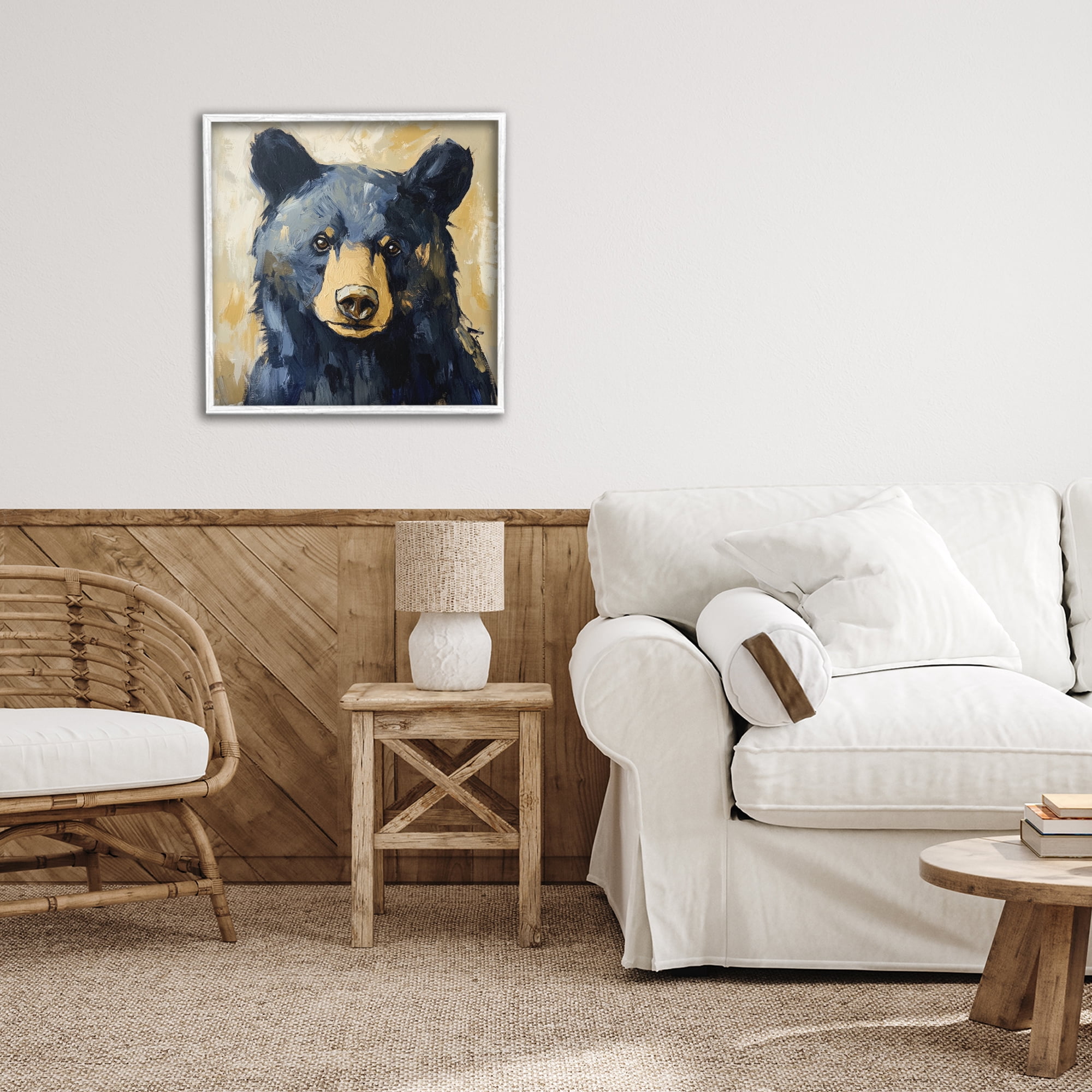 Stupell Industries Big Bear with Brushstrokes White Framed Giclee Art, design by Petal Prints Design