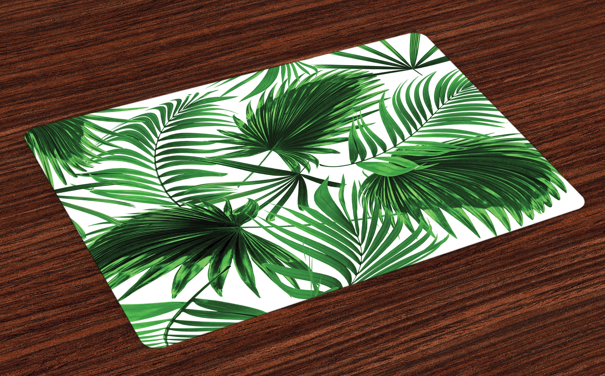 Palm Leaf Placemats Set of 4 Realistic Vivid Leaves of Palm Tree Growth