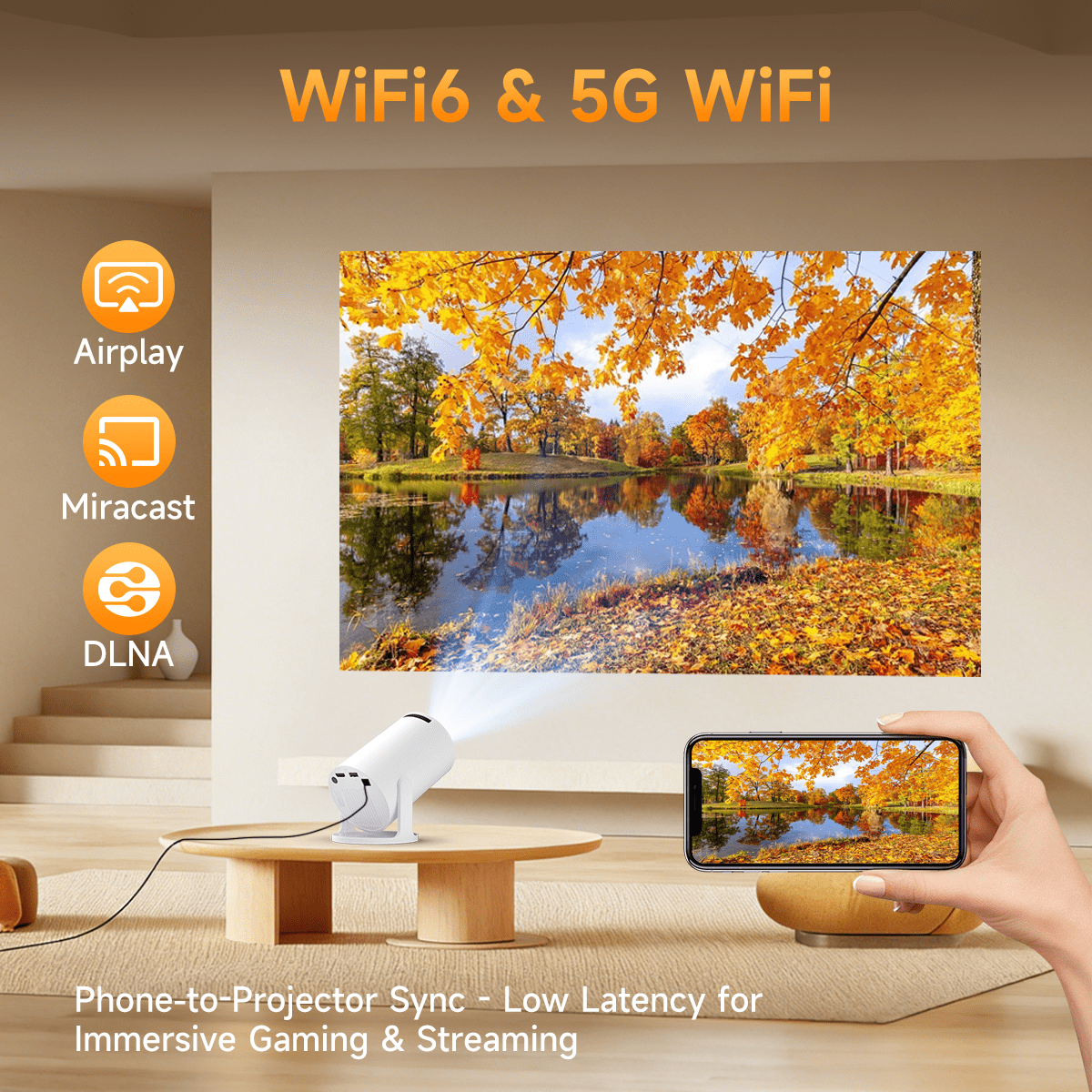 Magcubic Mini Projector 8K 1080P Support with WiFi 6 & BT 5.4 290 ANSI Brightness, Auto Keystone, 180 Degree Rotation, Portable Projector for Home Theater & Outdoor Movies HY300Pro White